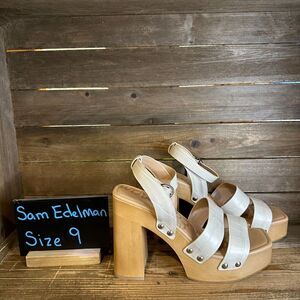 Womens Sam Edelman‎ Rosalind Ivory Leather Platform Block Heels Sandals Size 9